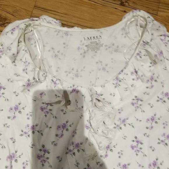 Lauren Ralph Lauren cream w/purple flowers long sleeve pajamas sz 2X EUC - Picture 3 of 8